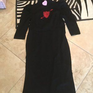 Black Dress with Red Heart Embroidery